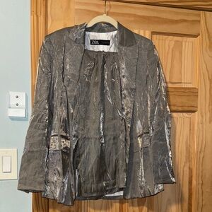 Zara Women's Metallic Gray Blazer and Pant Set